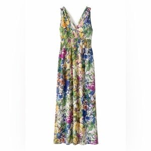 Jonathan Martin Floral Maxi Dress Sz 12 Boho Summer Smocked Waist Flowy
